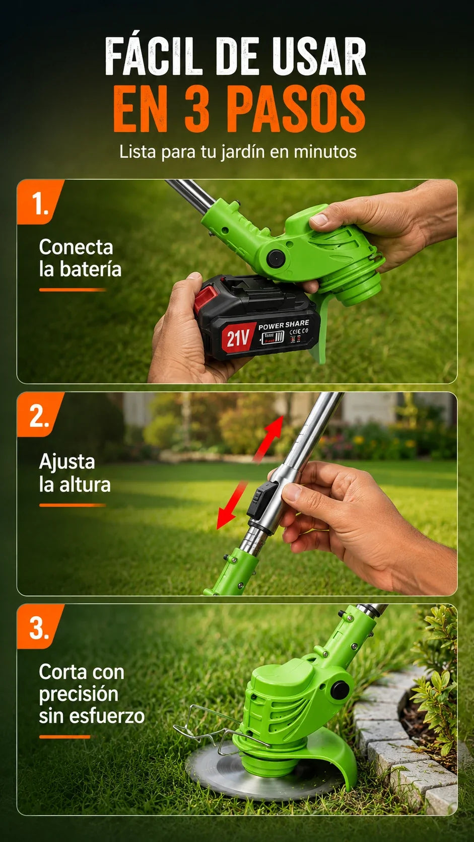 VorTech - Jardín impecable sin esfuerzo ni cables - Cortacesped 98v2bat