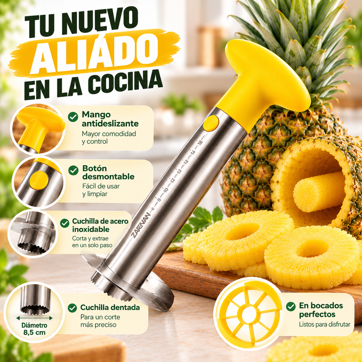 Pelador de Piña - Pela, descorazona y corta de una vez