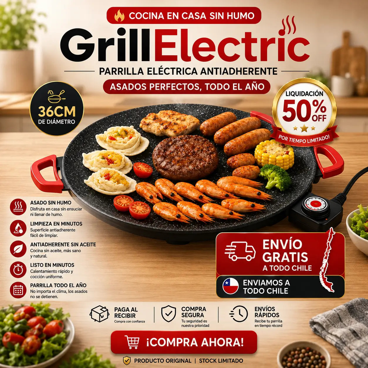 GrillElectric - Asados en casa, cuando quieras - 36cm