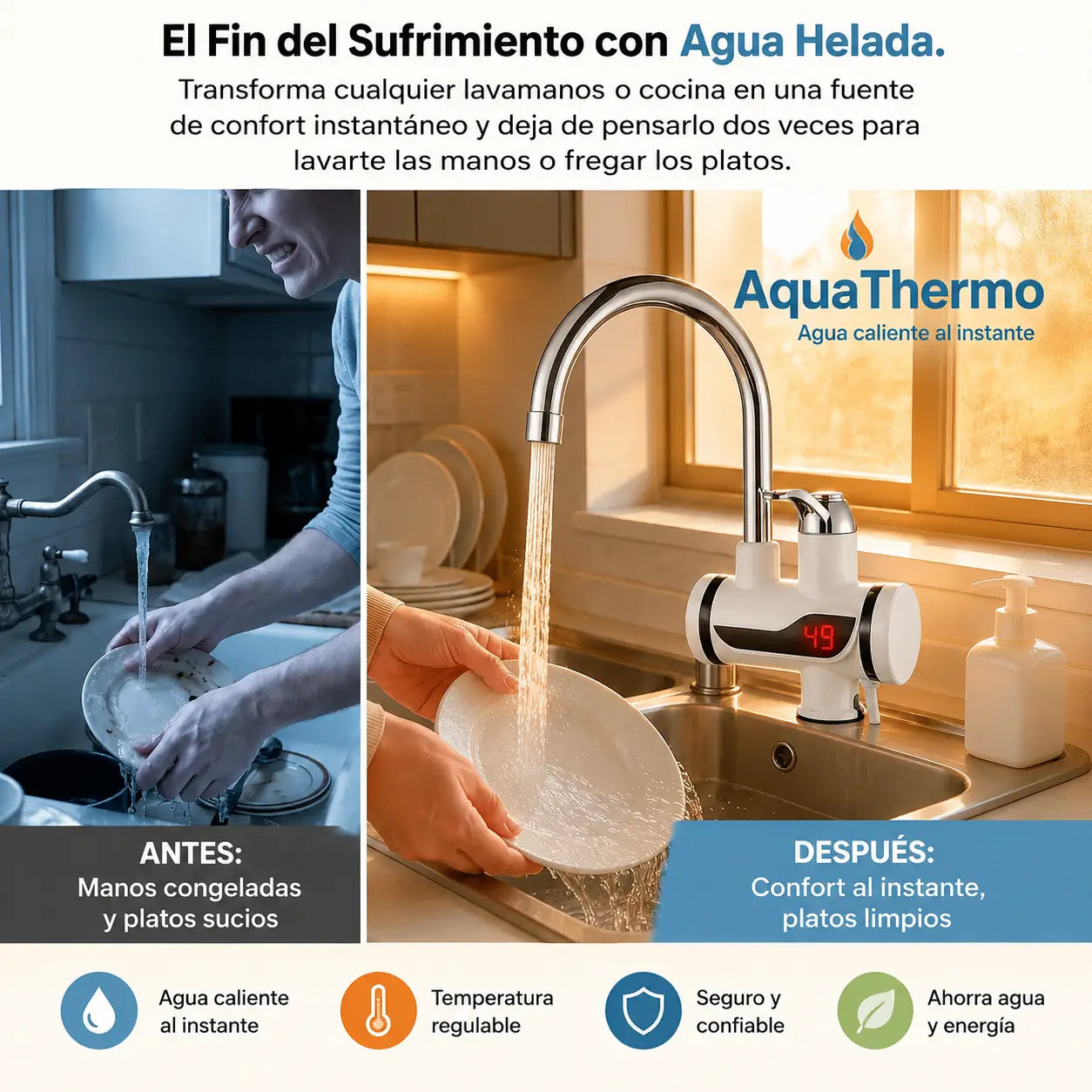 AquaThermo – Controla y disfruta tu agua caliente al instante, sin esperar - Grifo Calentador de Agua Eléctrico