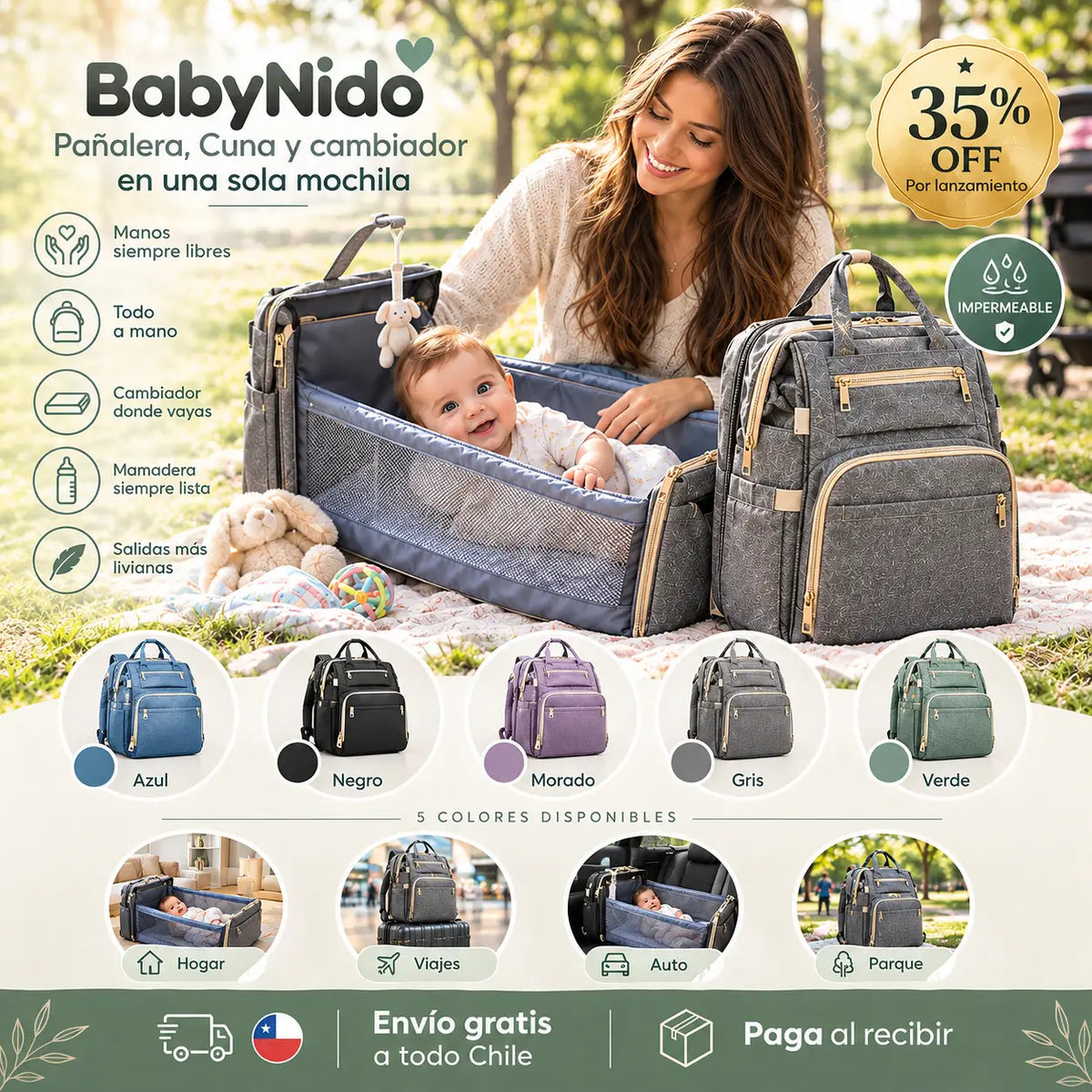 BabyNido - Pañalera, Cuna  y cambiador en una sola mochila