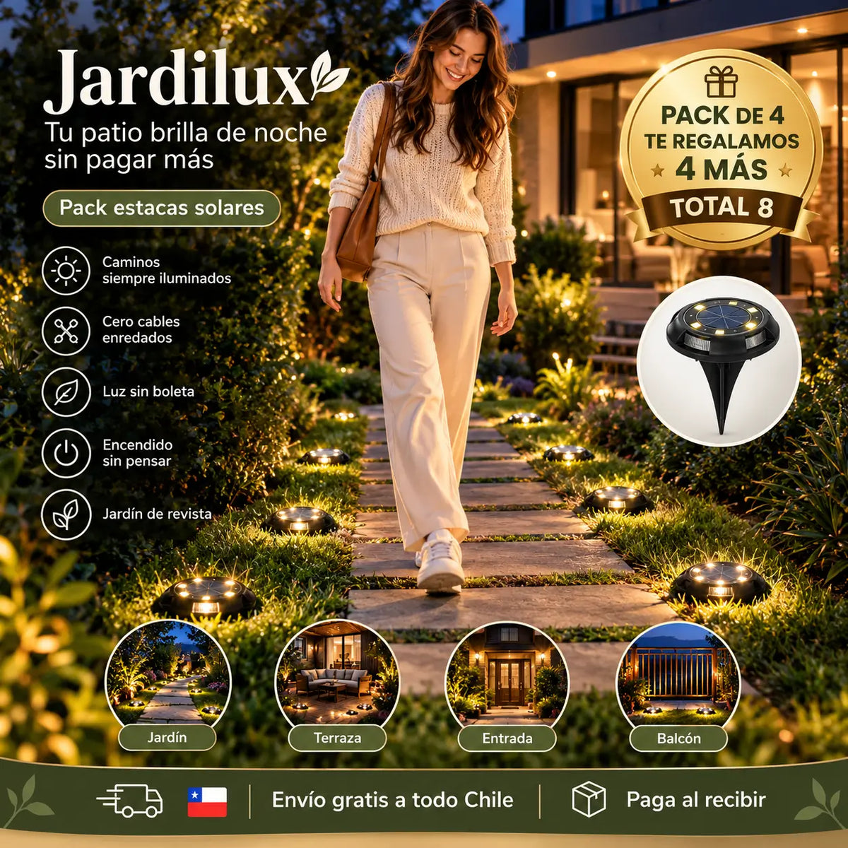 Jardilux - Tu patio brilla de noche sin pagar más - Pack Estacas Solares Jardineros