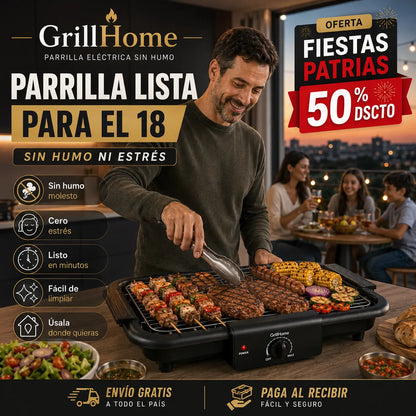 GrillHome - Parrilla lista para el 18 sin humo ni estrés
