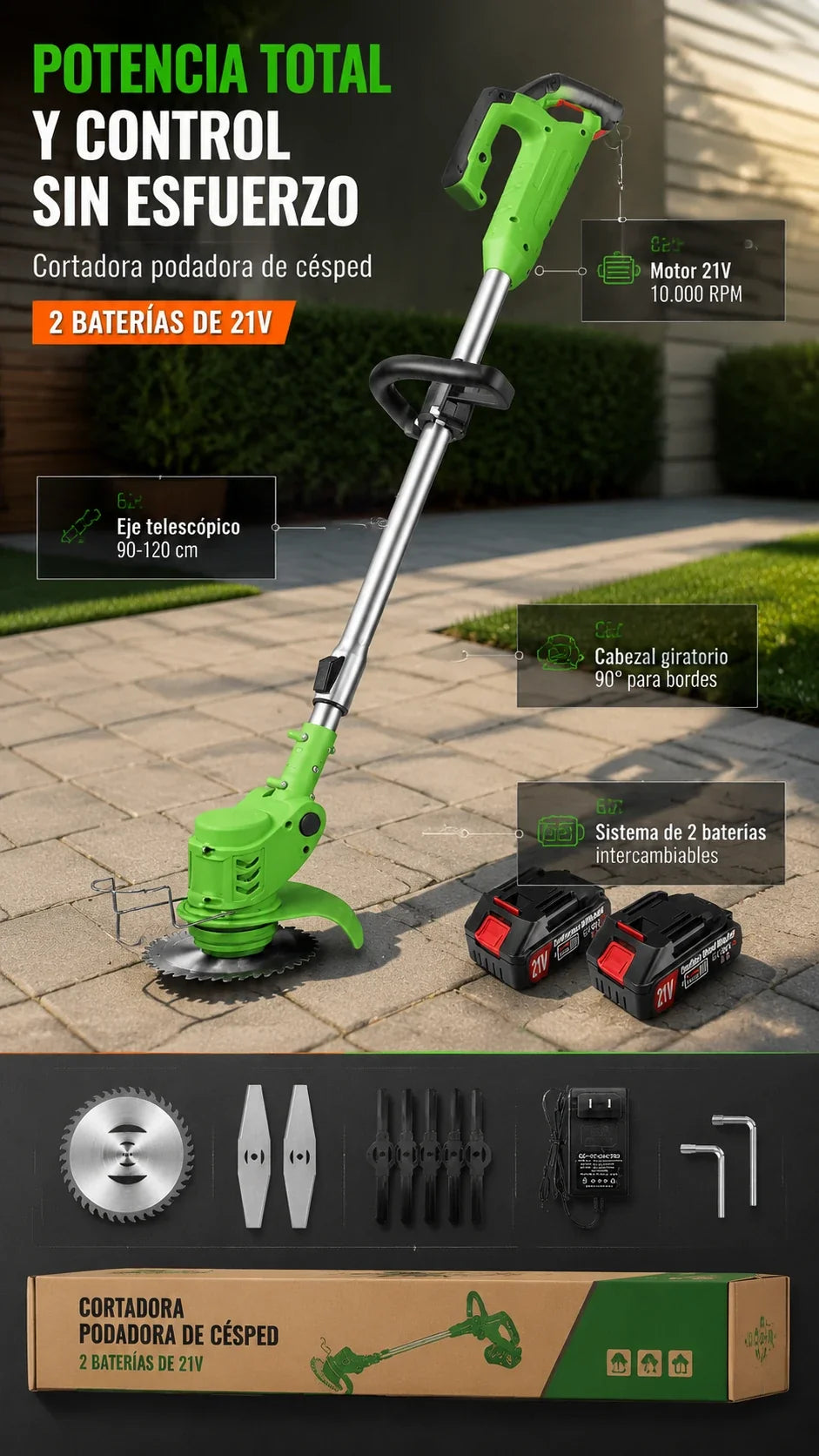 VorTech - Jardín impecable sin esfuerzo ni cables - Cortacesped 98v2bat