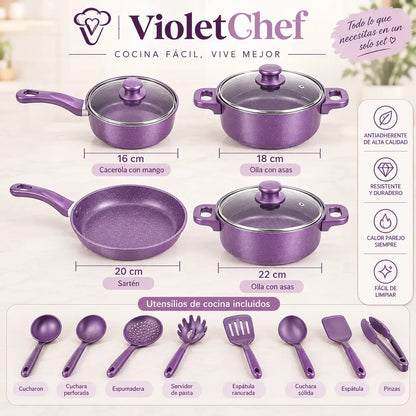 VioletChef - 13 piezas, Cocina sin pegar, limpia sin esfuerzo
