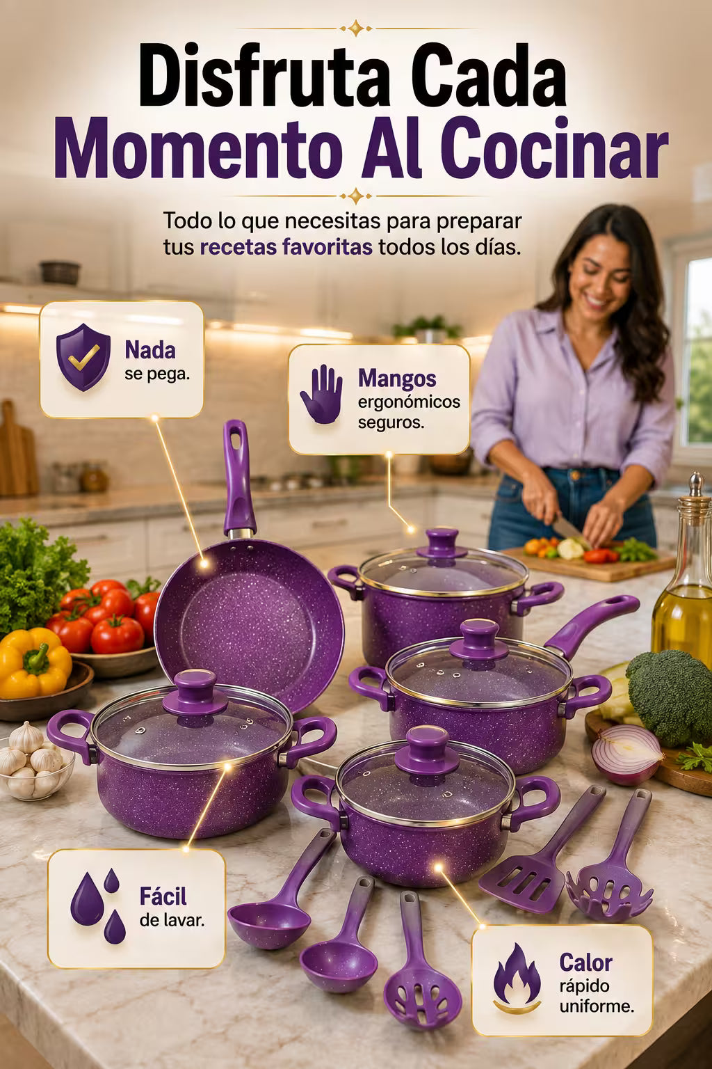 VioletChef - 13 piezas, Cocina sin pegar, limpia sin esfuerzo