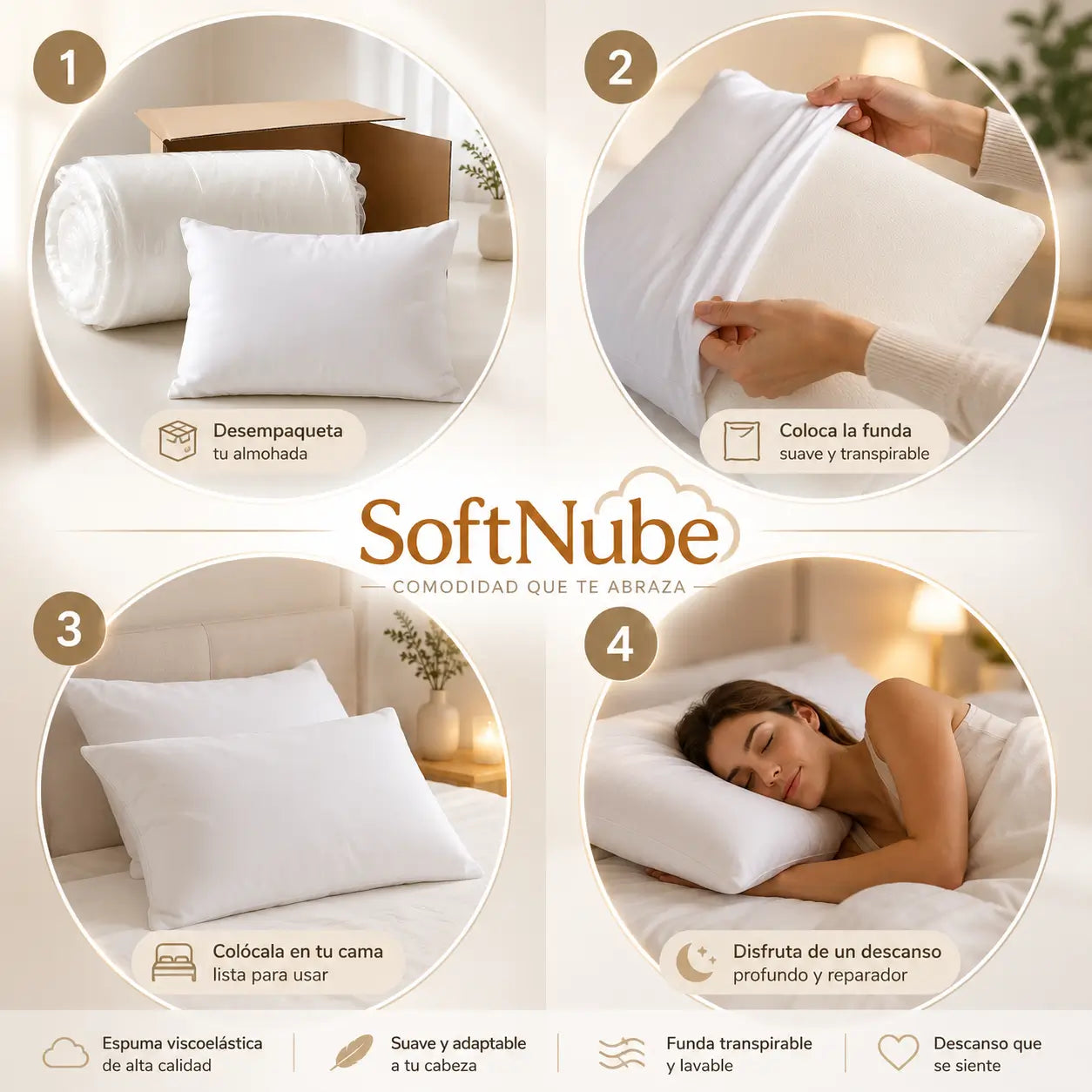 SoftNube - Descanso real toda la noche, despierta sin dolor - 2 Almohadas