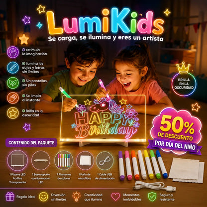 LumiKids – Se carga, se ilumina y eres un artista  -  Pizarra LED + Lapices