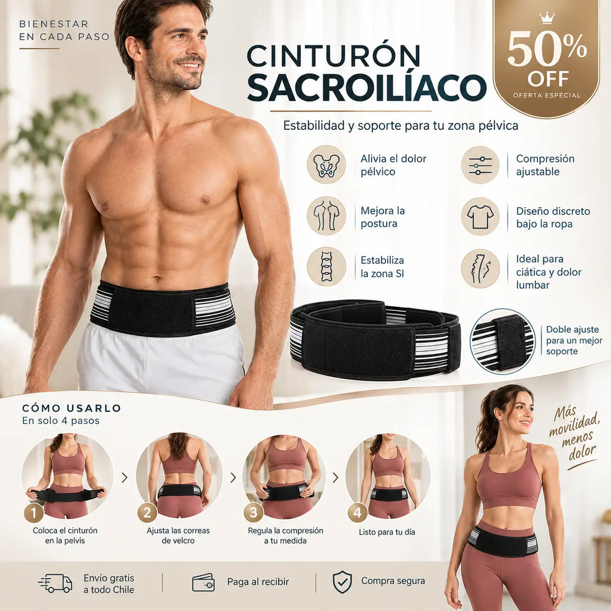 Cinturón Sacroilíaco - Estabilidad y Alivio para el Dolor Pélvico