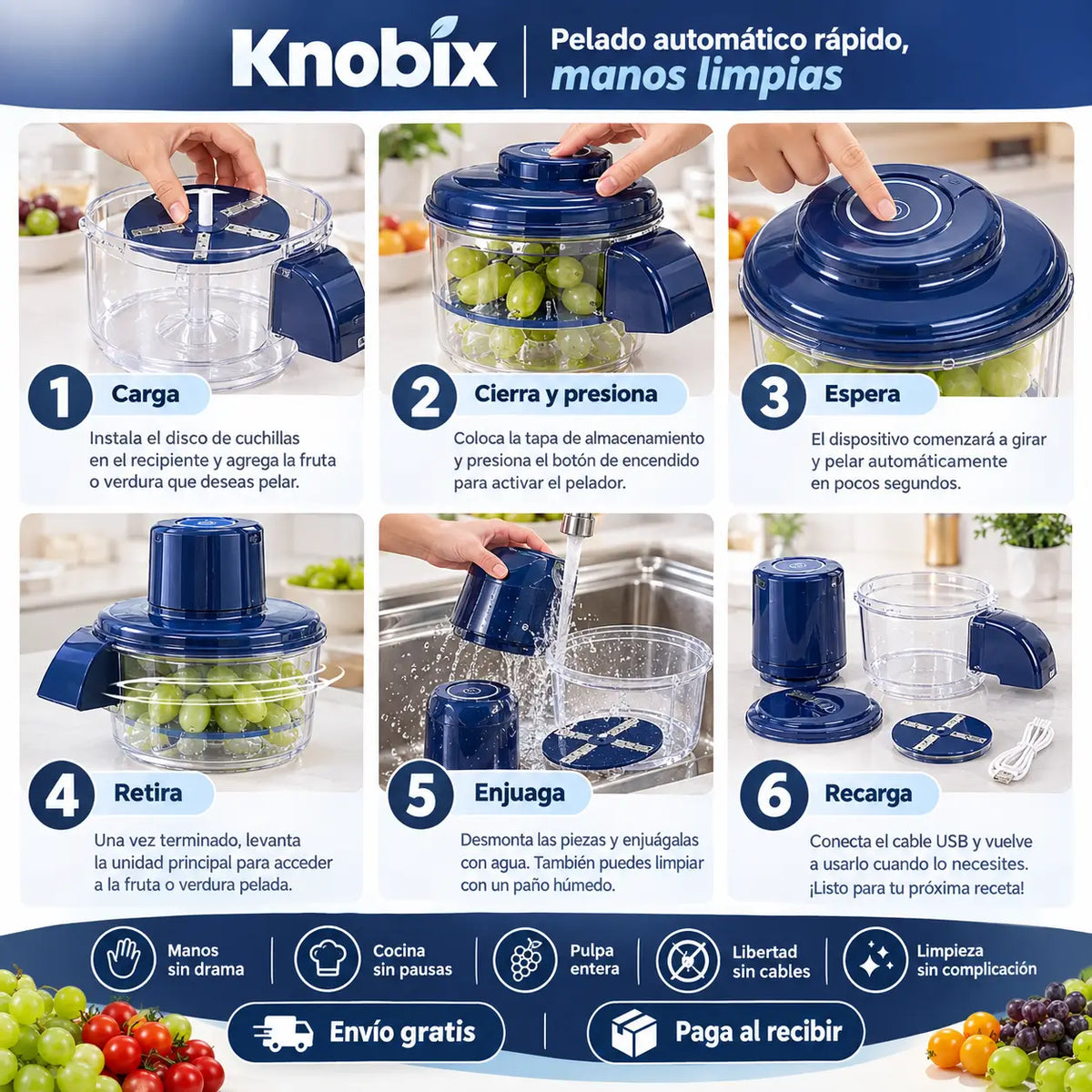 Knobix - Pelado automático rápido, manos limpias