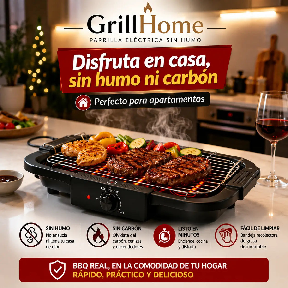 GrillHome - Parrilla lista para el 18 sin humo ni estrés