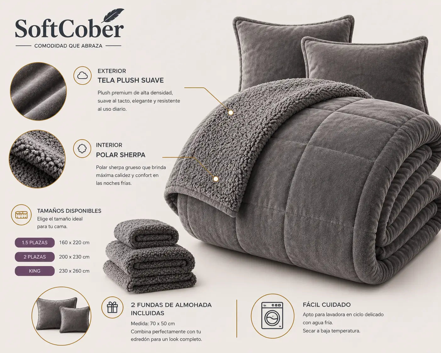 SoftCober - Suavidad y calidez que mereces. - Cobertor + Fundas de almohadas.