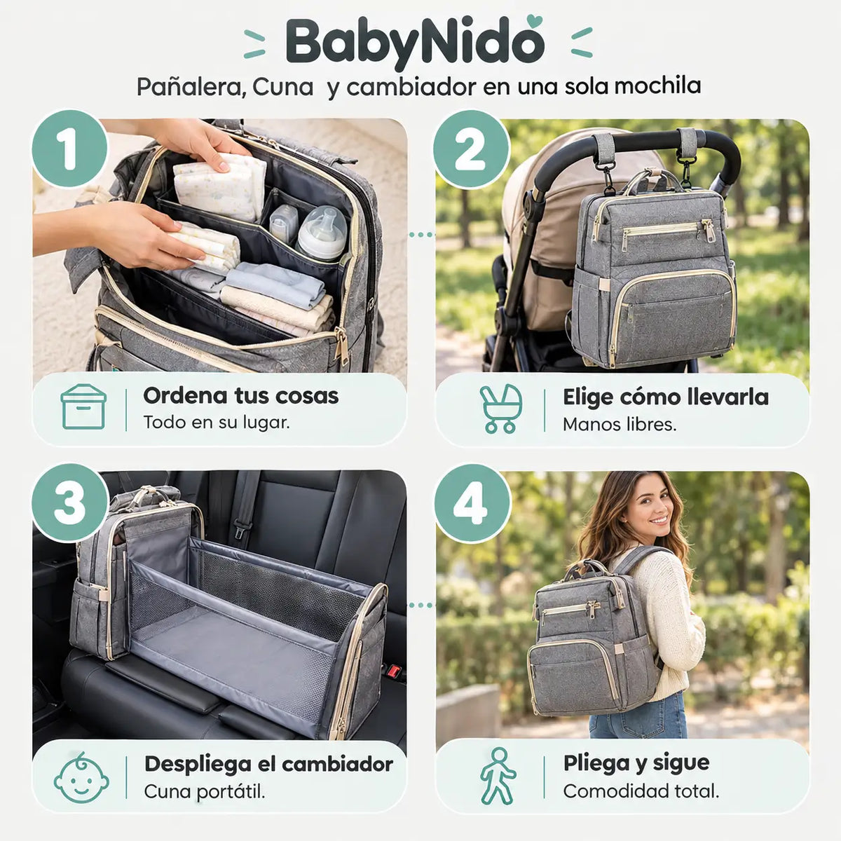BabyNido - Pañalera, Cuna  y cambiador en una sola mochila