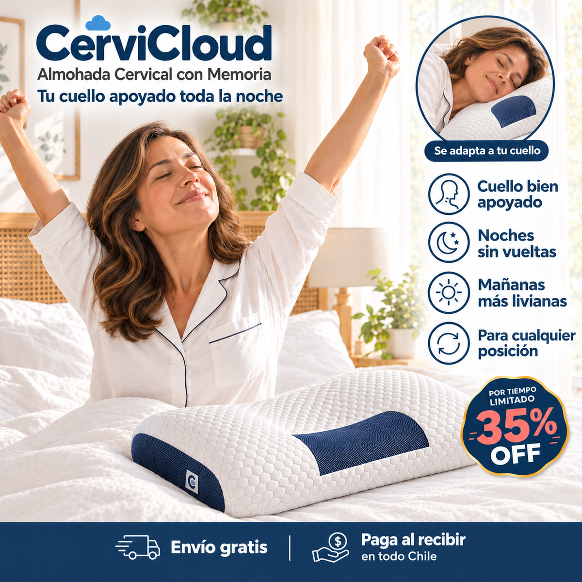 CerviCloud - Almohada Cervical Ergonomica 70x45