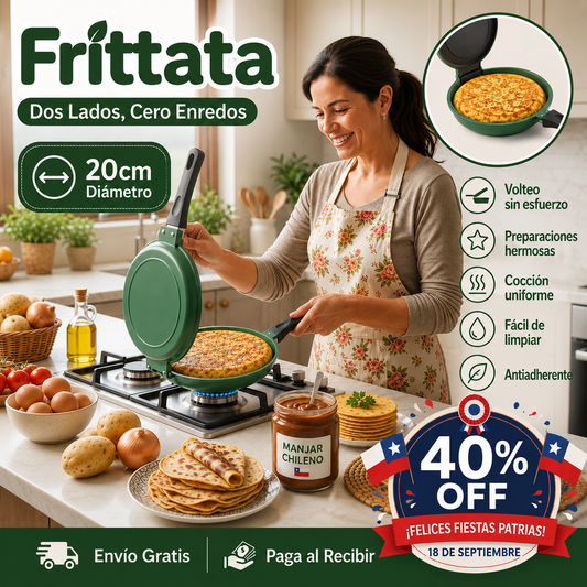Frittata - Dos Lados, Cero Enredos - Sarten Doble para Tortillas Antiadherente 20cm