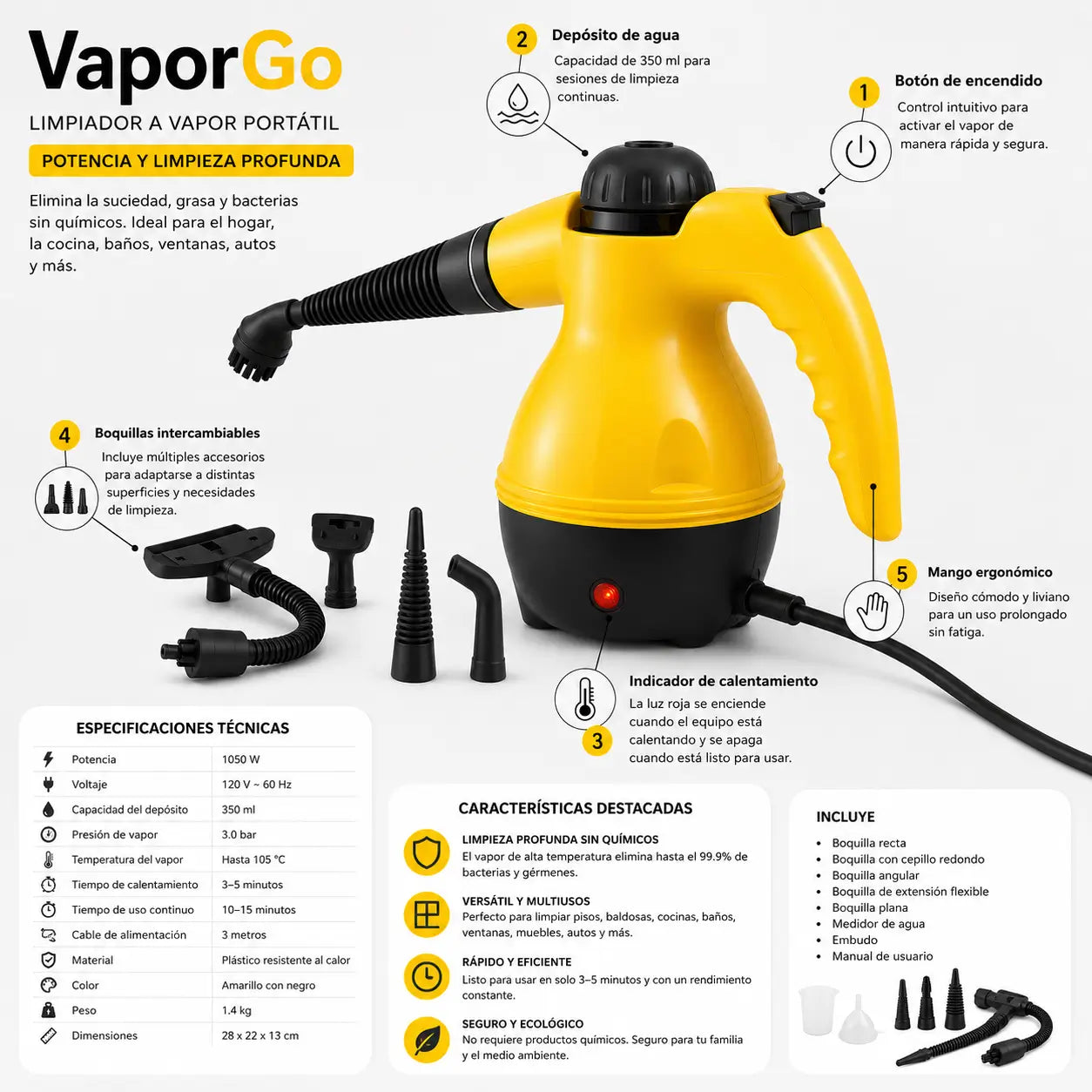 VaporGo – Limpieza profunda sin químicos en minutos + Regalo