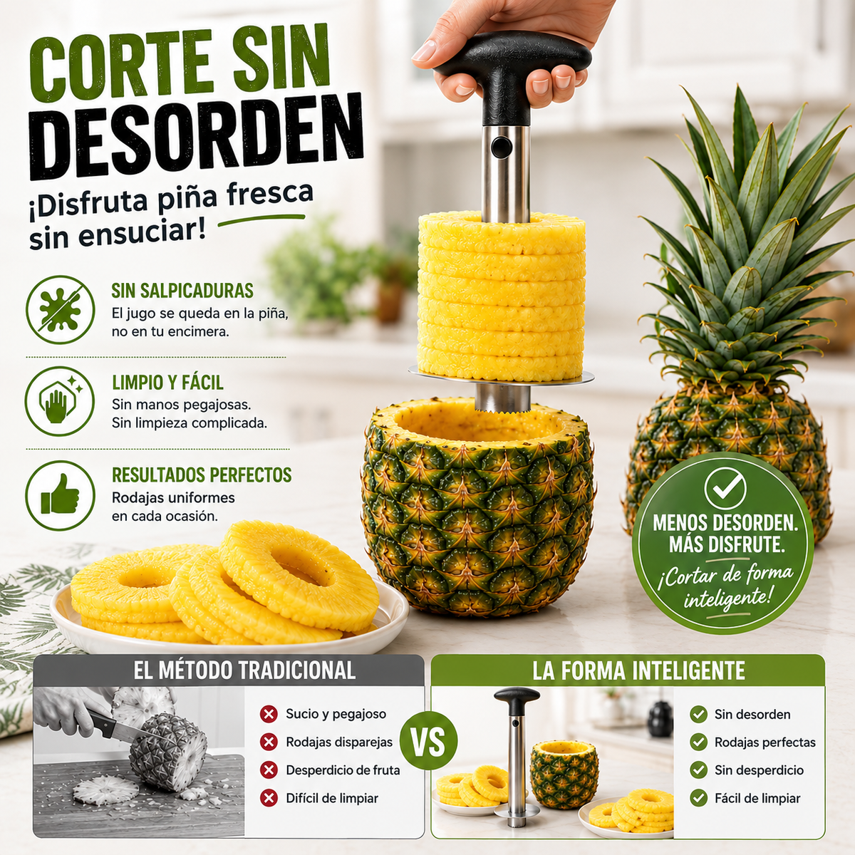 Pelador de Piña - Pela, descorazona y corta de una vez