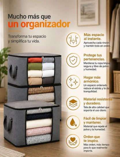 BoxFold- Combo de 3 Organizadores de Ropa Grandes - Color gris 60x45x30