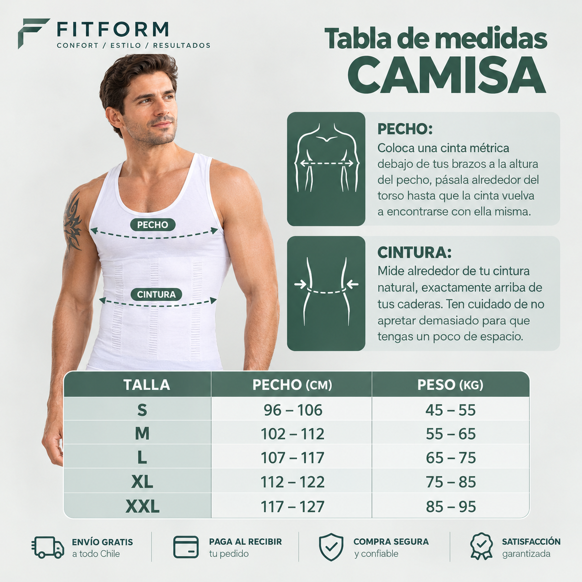 FitForm - Confort/Estilo/Confianza - Camiseta compresora - Color Blanco