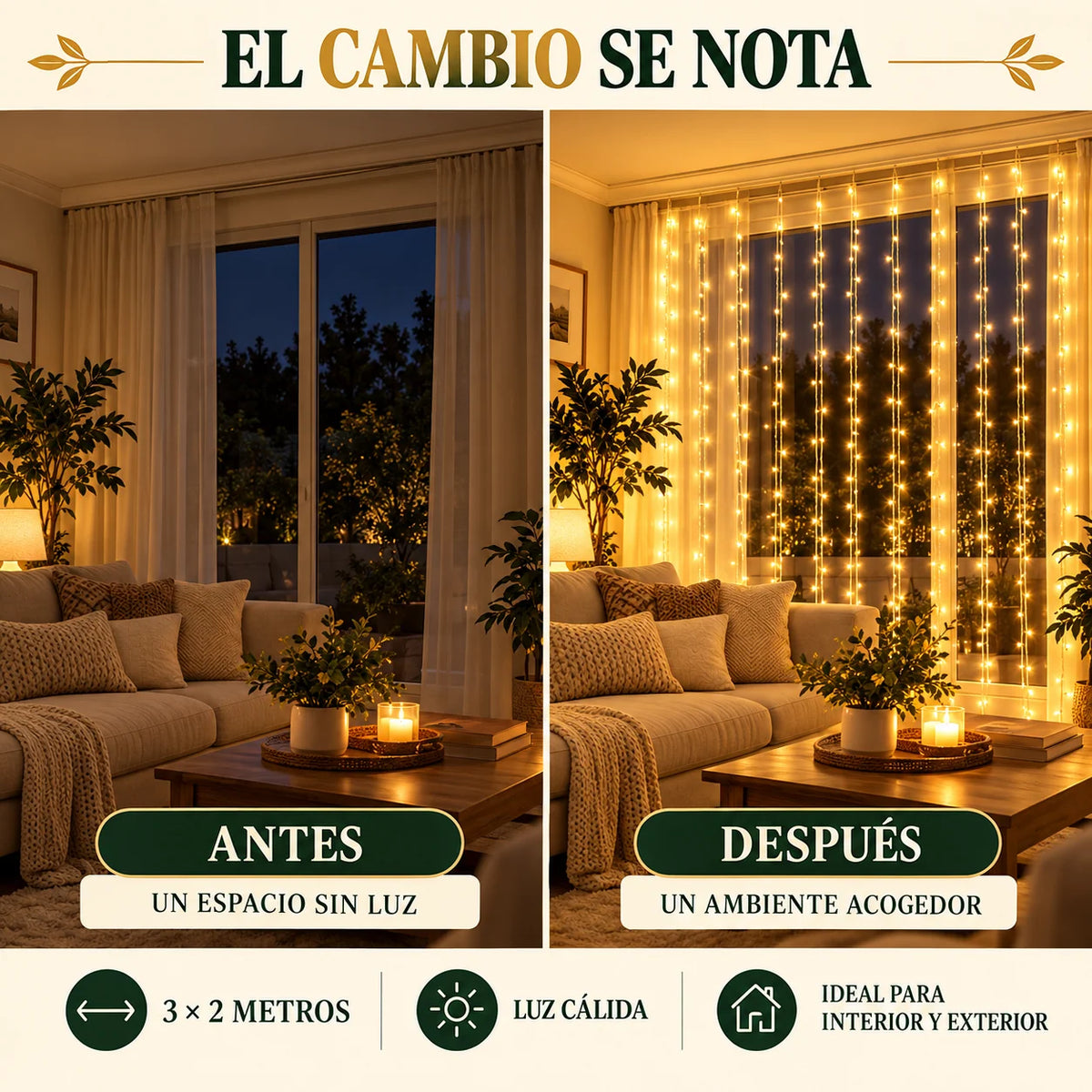 Veluz - Cortina de luz cálida que viste tu hogar - 3x2 M