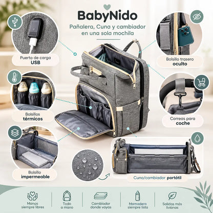 BabyNido - Pañalera, Cuna  y cambiador en una sola mochila