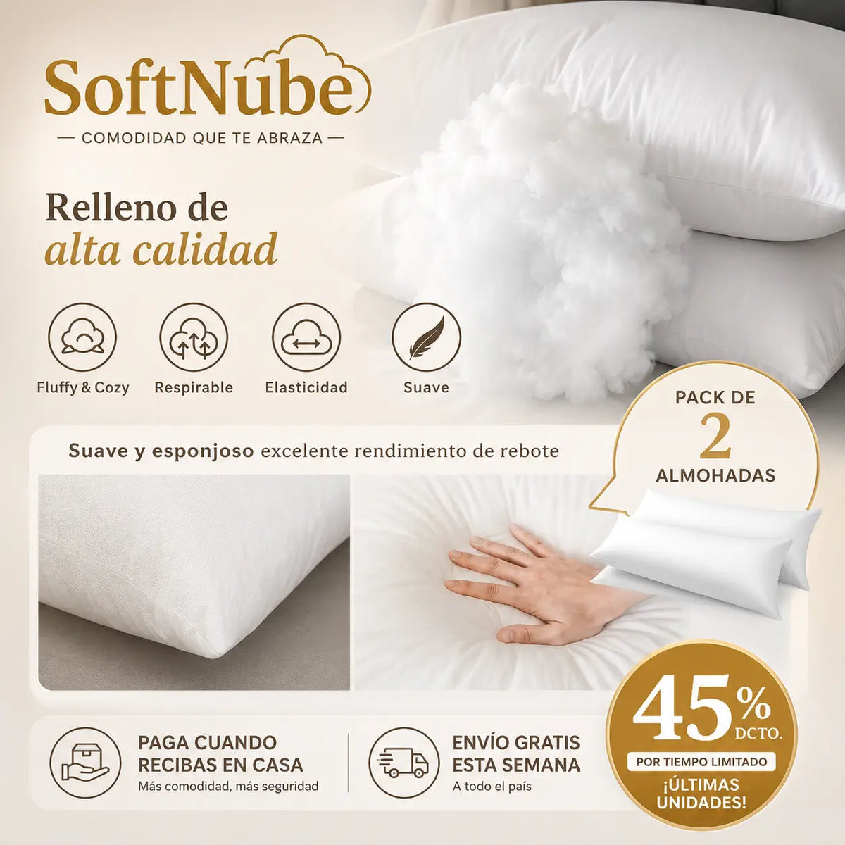 SoftNube - Descanso real toda la noche, despierta sin dolor - 2 Almohadas
