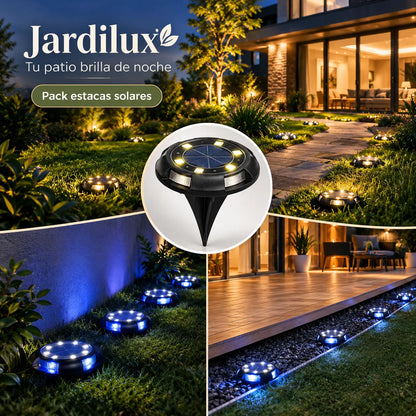 Jardilux - Tu patio brilla de noche sin pagar más - Pack Estacas Solares Jardineros