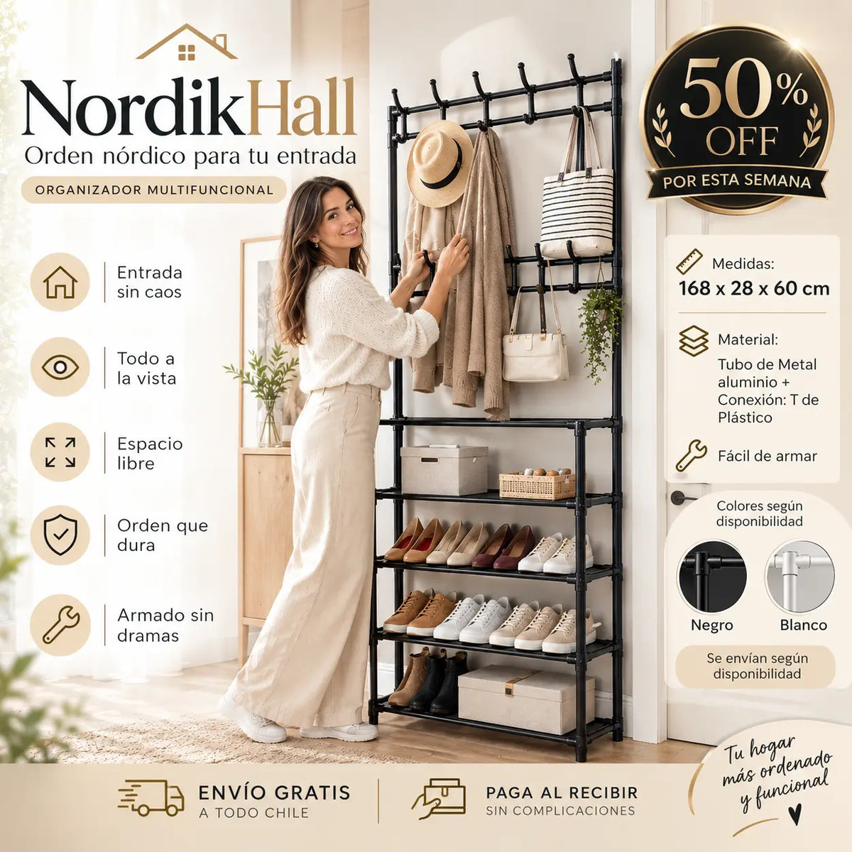 NordikHall - Orden nórdico para tu entrada - Zapatero multifuncional