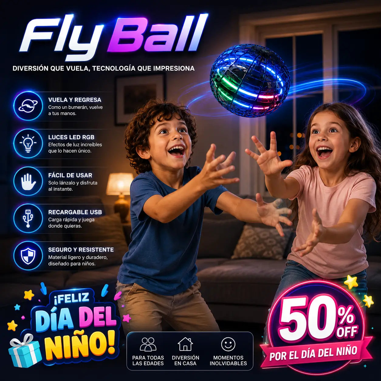 FlyBall - Lánzala y vuelve sola a tus manos Bola interactiva
