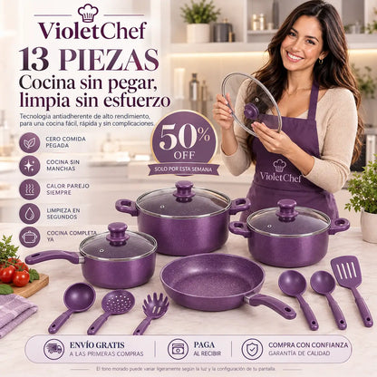 VioletChef - 13 piezas, Cocina sin pegar, limpia sin esfuerzo