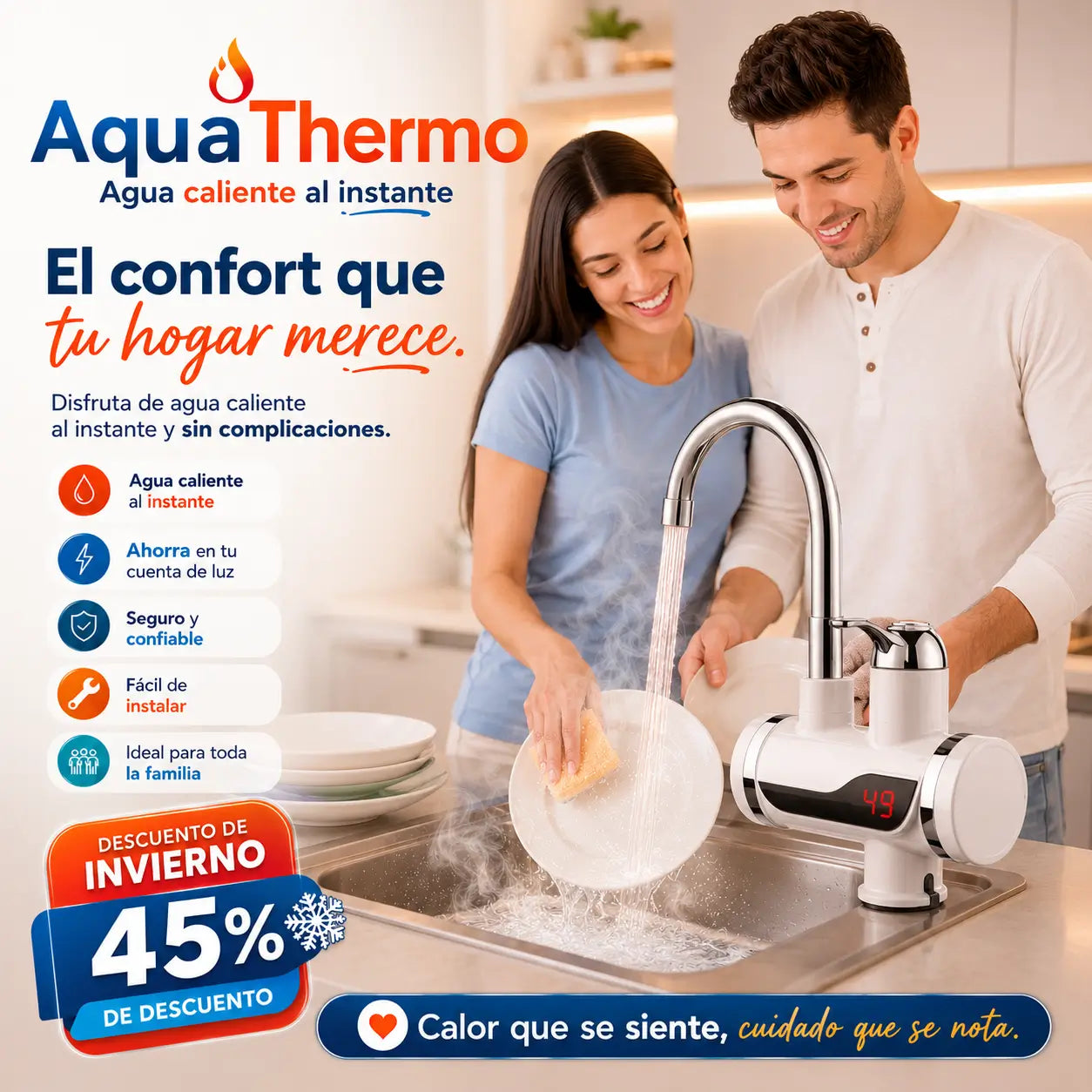 AquaThermo – Controla y disfruta tu agua caliente al instante, sin esperar - Grifo Calentador de Agua Eléctrico