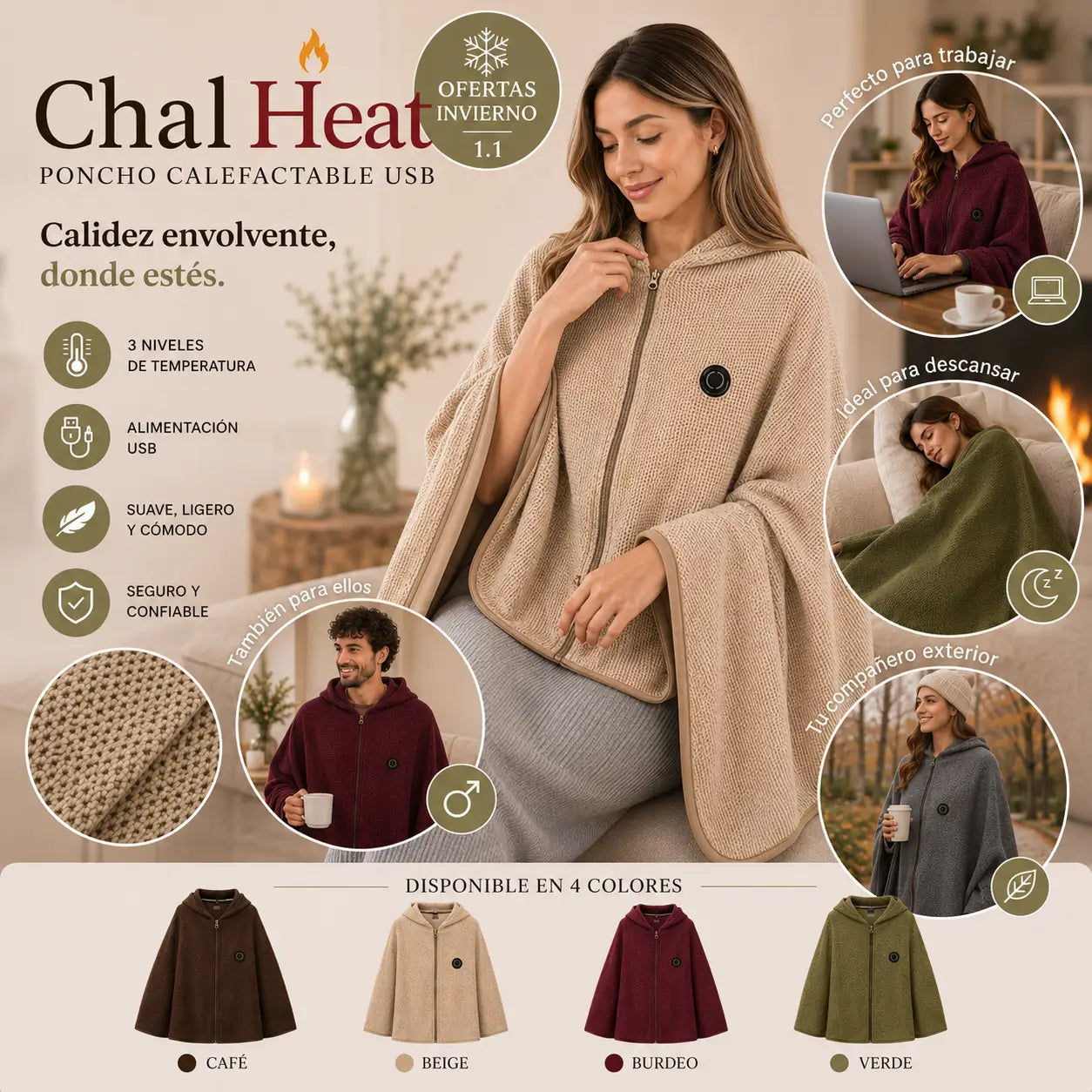 ChalHeat - Tu manta/poncho que calienta en segundos, donde estés